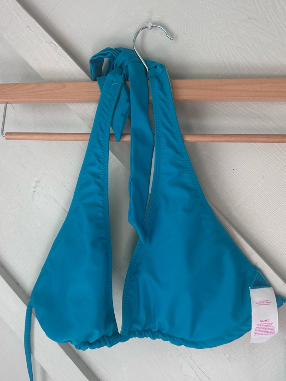 No Boundaries Teal Triangle Halter Bikini Top